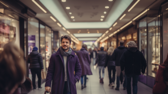 Man in shopping mall smiling