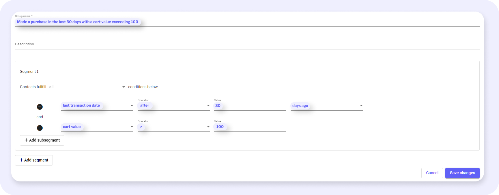 customer purchase parameters