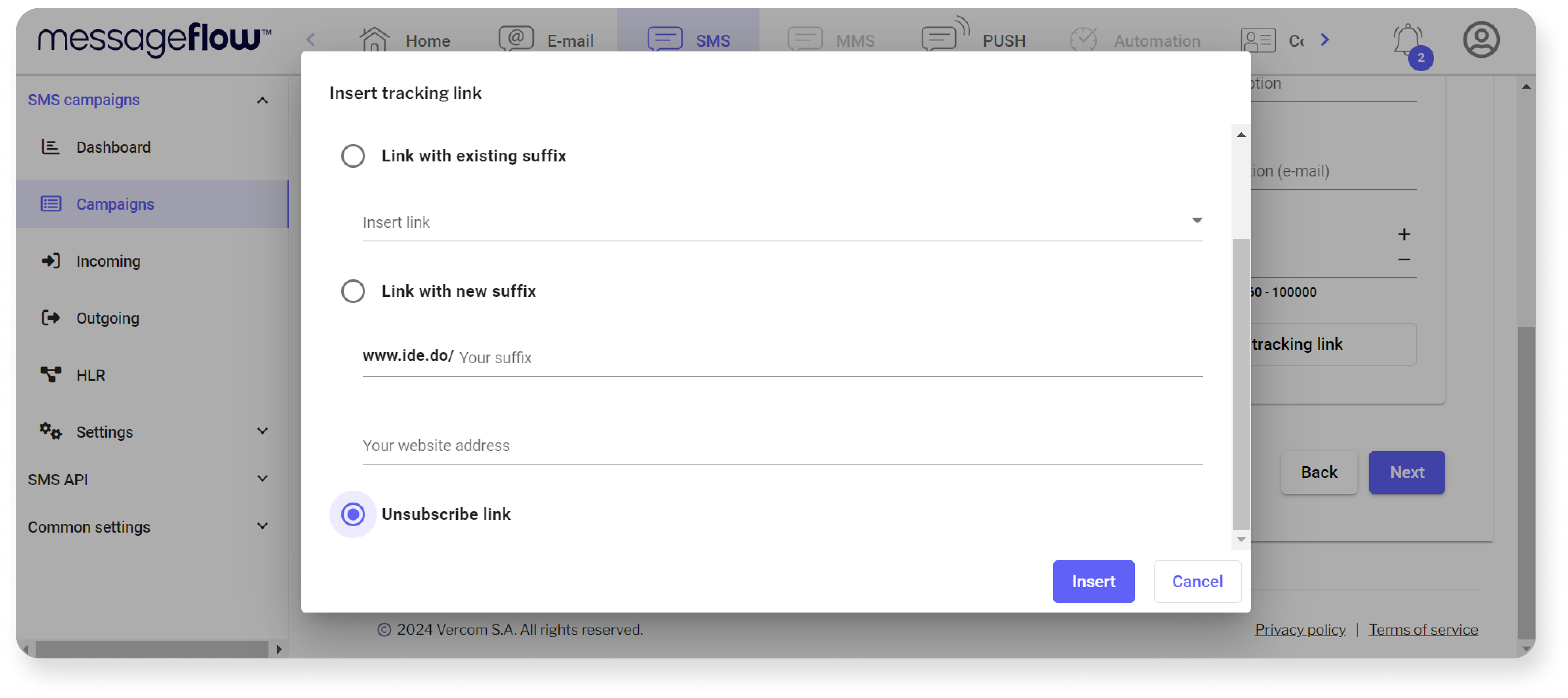 messageflow custom link setup