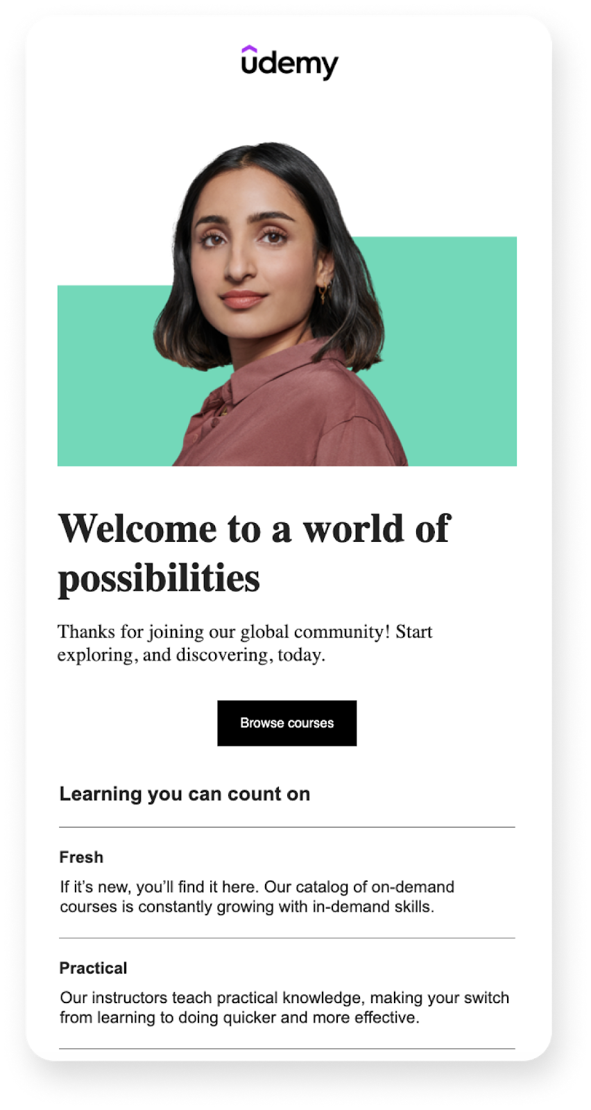 welcome email by udemy