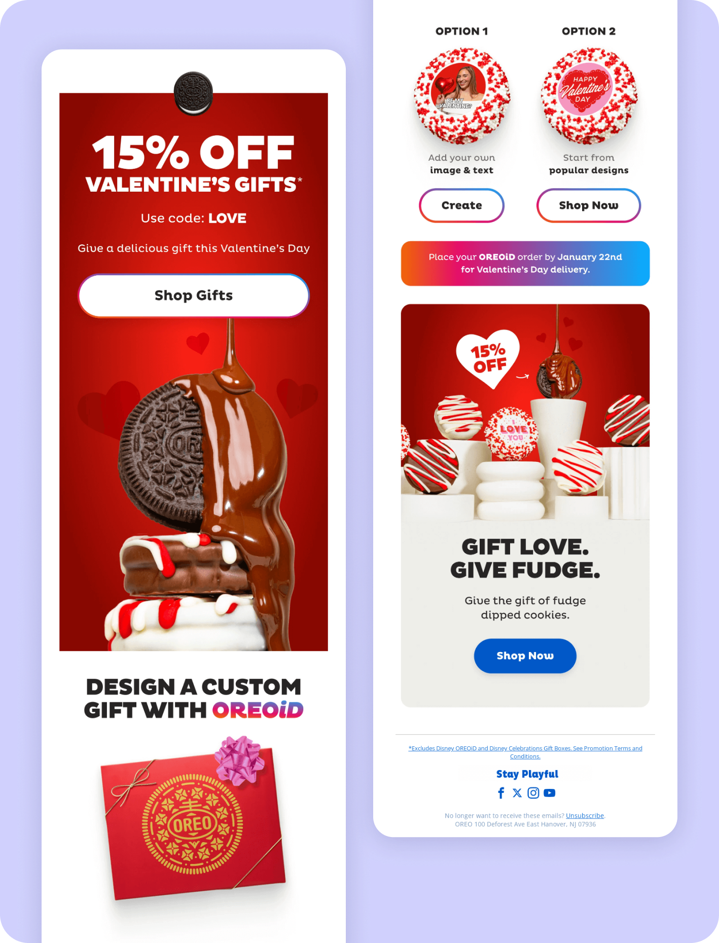 Infographic showing a Valentine's Day message from Oreo