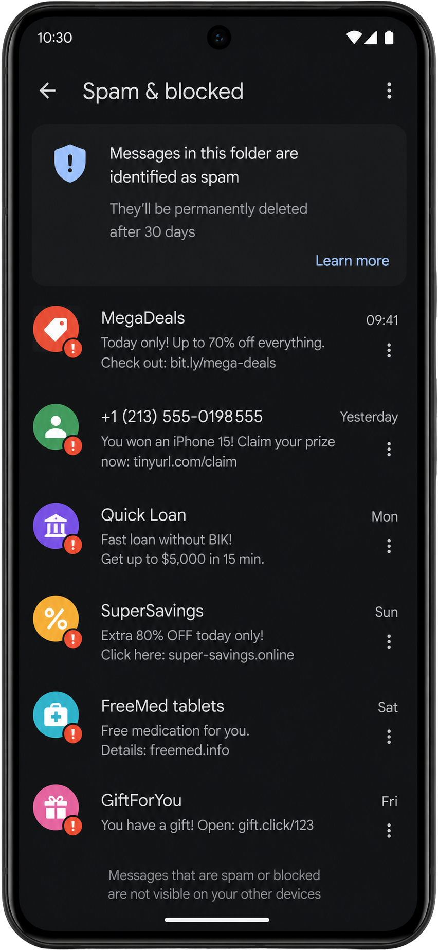Spam & blocked - view from application