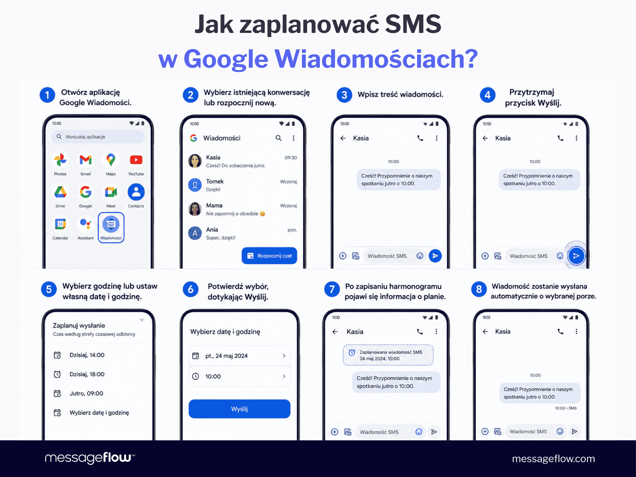 Jak zaplanować SMS w Google Wiadomościach?
